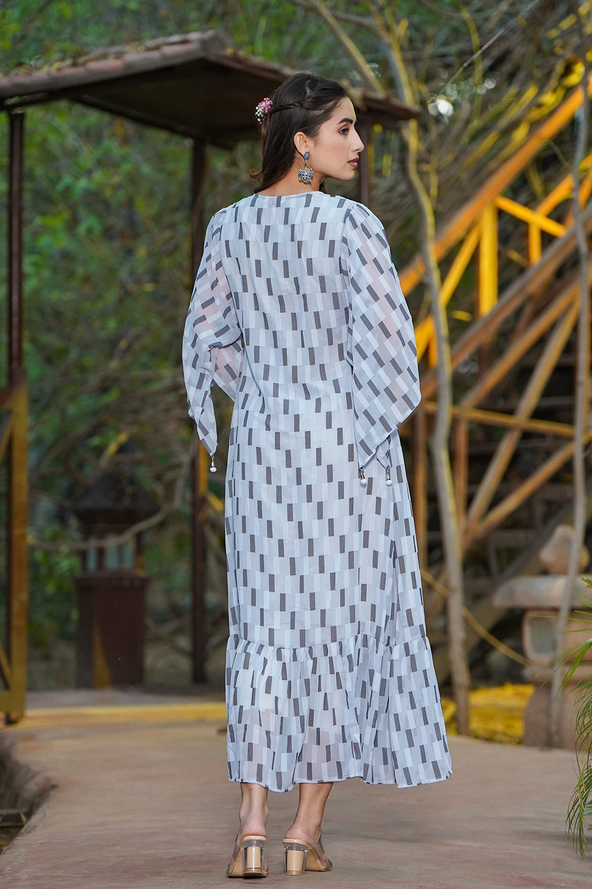 Juniper Women's Women Beautiful Grey Checked Tiered Dress | Grocsy