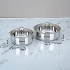 Sumeet Stainless Steel Casserole with Glass Lid | 2 Pieces - 1 Ltr & 1.6 Ltr | Grocsy