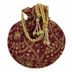 Ethnic Clutch Silk Potli Batwa Pouch Bag with Metal Bead work Gift | Grocsy