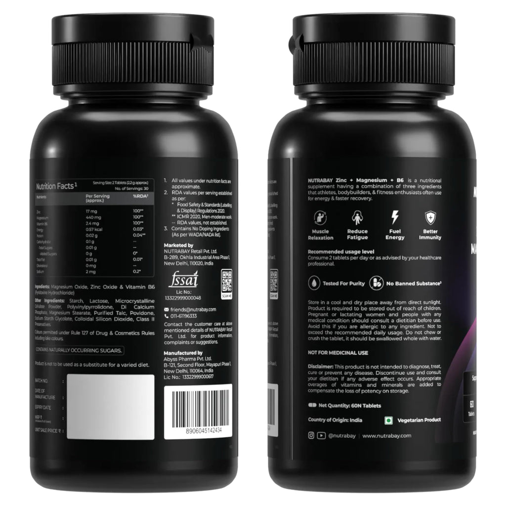 Nutrabay Zinc+ Magnesium B6 - 60 Tablets | Grocsy