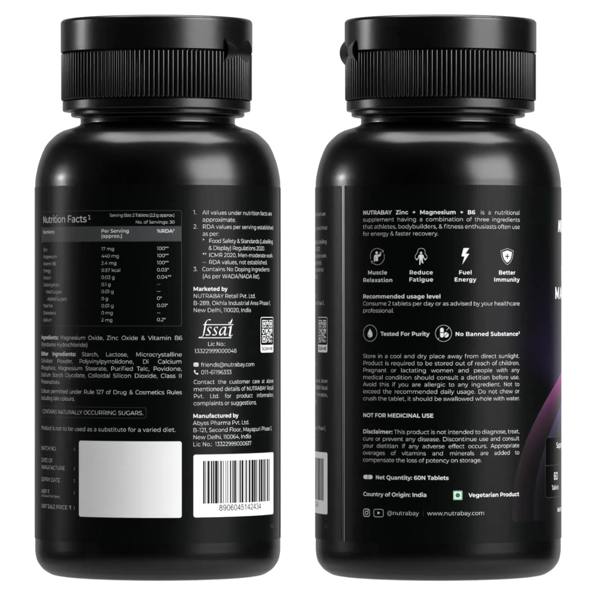 Nutrabay Zinc+ Magnesium B6 - 60 Tablets | Grocsy