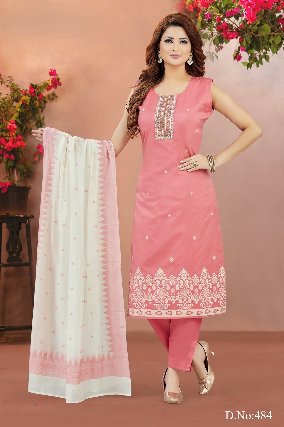 Joban Fashion Women Chanderi Silk Pink Round Neck Emroidery Kurta Set | Grocsy