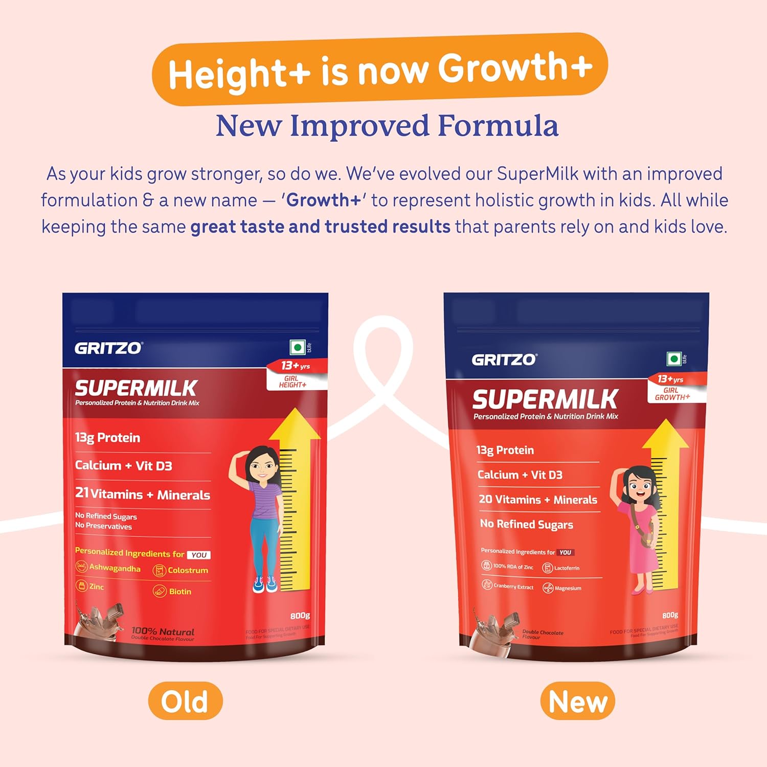 Gritzo Supermilk Height+ Health Drink For 13+Y Girls - Double Chocolate | Grocsy