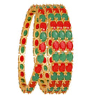 Gold-Polished Alloy Designer Red Green Combo Of Ad Bangles - The Pari