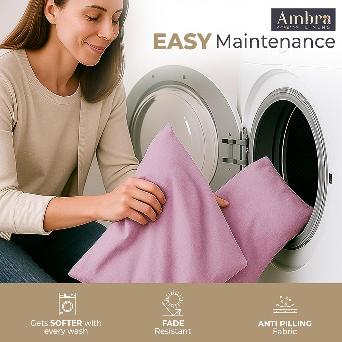 Ambra Linens Ultra Soft Pillow Protectors 300TC Set of 2 Breathable Pillow Covers-Pink | Grocsy
