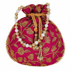 Ethnic Silk Potli bag Clutch Batwa Pouch with Embroidery and Metal Bead work Gift For Women | Grocsy