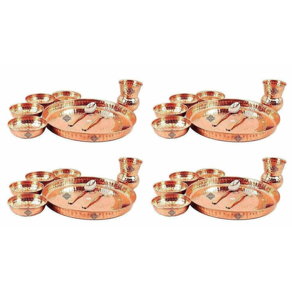 Traditional Design Copper Thali Multi cuisine Dinnerware Set, 8 Pieces | Grocsy