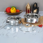 Sumeet Stainless Steel Casserole with Glass Lid | 2 Pieces - 1 Ltr & 1.6 Ltr | Grocsy
