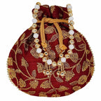 Ethnic Silk Potli bag Clutch Batwa Pouch with Embroidery and Metal Bead work Gift For Women | Grocsy