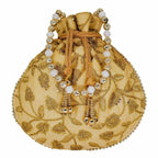 Ethnic Silk Potli bag Clutch Batwa Pouch with Embroidery and Metal Bead work Gift For Women | Grocsy