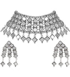Silver-Plated Alloy Kundan Studded Oxidised Choker Necklace - The Pari | Grocsy