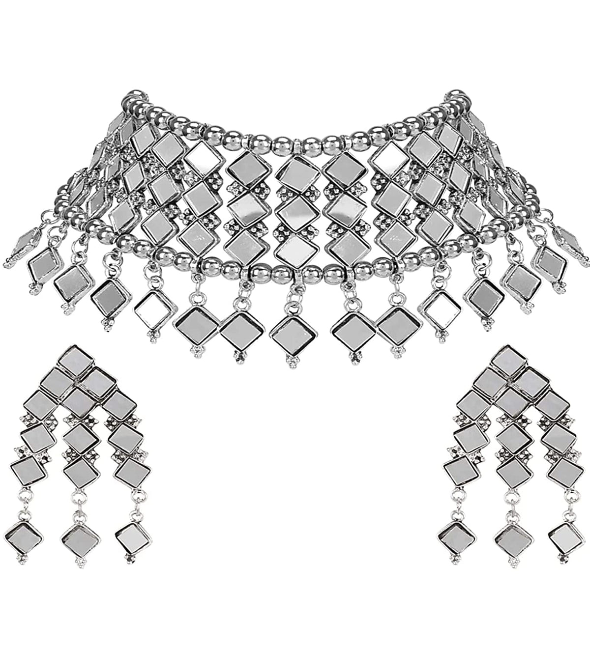 Silver-Plated Alloy Kundan Studded Oxidised Choker Necklace - The Pari | Grocsy