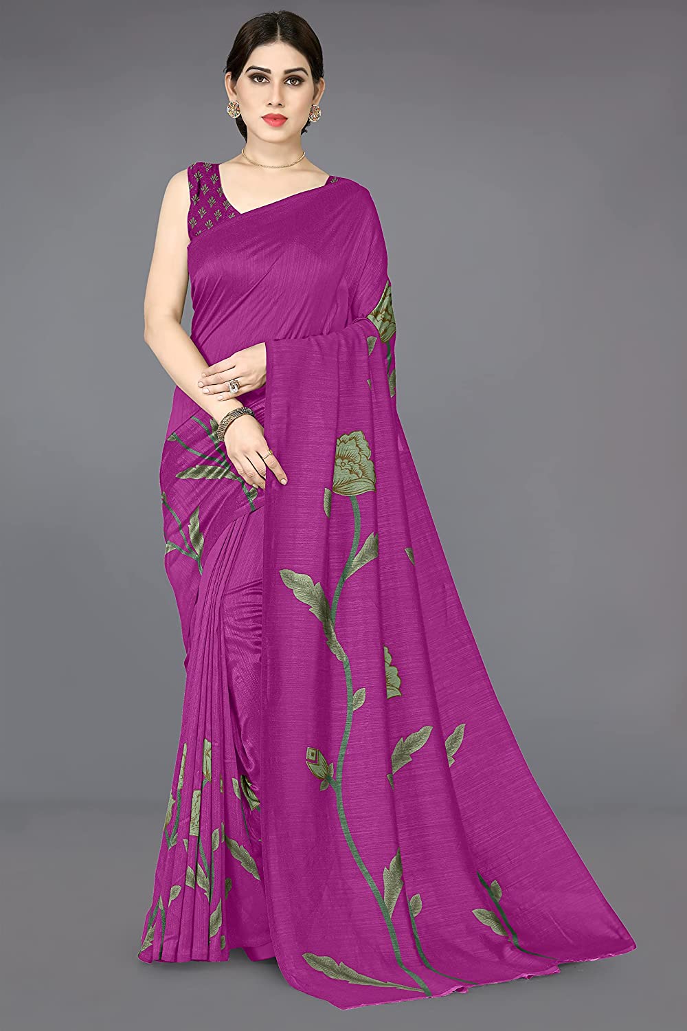 Mirchi Fashion Women's Pink Vichitra Silk Stylish Floral Printed Saree | Grocsy