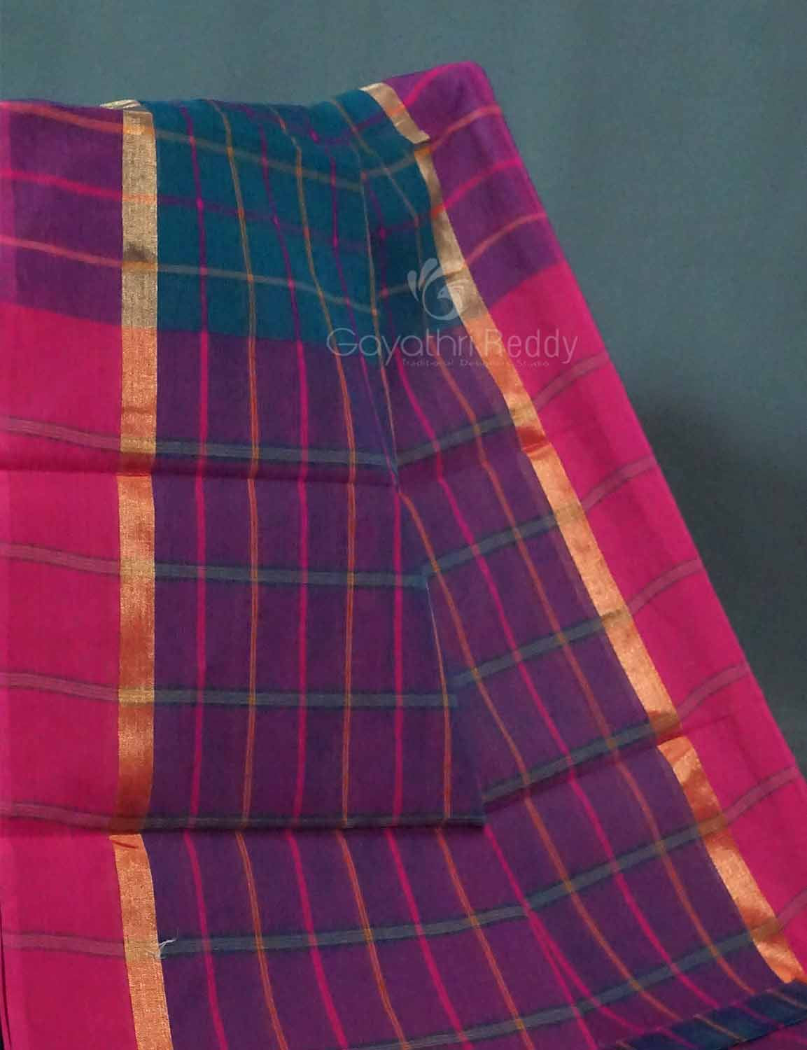 Dual Shade of Peacock Blue And Magenta Pure Mangalgiri Cotton By Gayathri Reddy Designer Studio | Grocsy