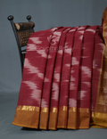 Dual Shades of Maroon And Chikoo Mangalagiri Ikkat Cotton Saree By Gayathri Reddy Designer Studio | Grocsy