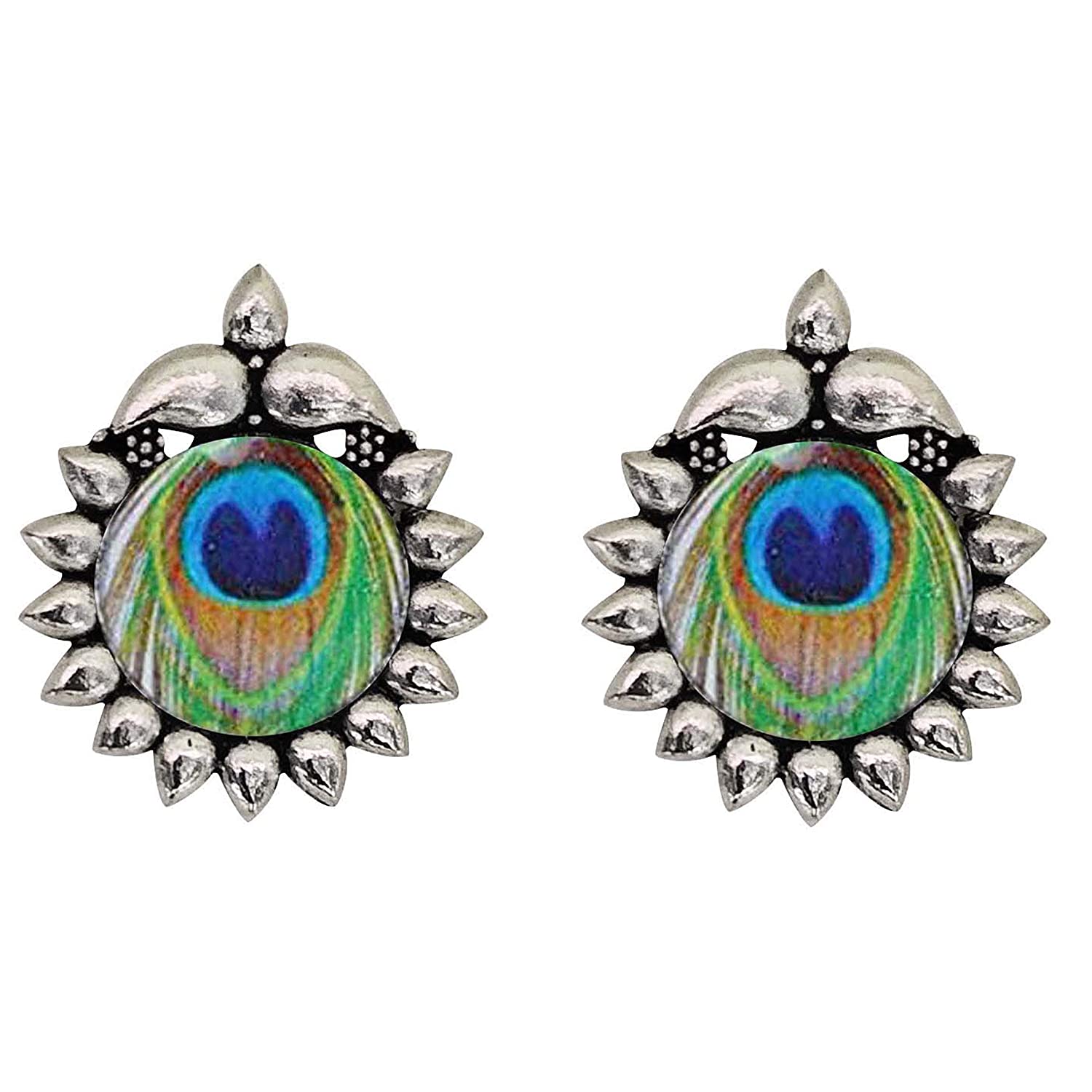 Silver-Plated Alloy Epoxy Peacock Oxidised Necklace - The Pari | Grocsy