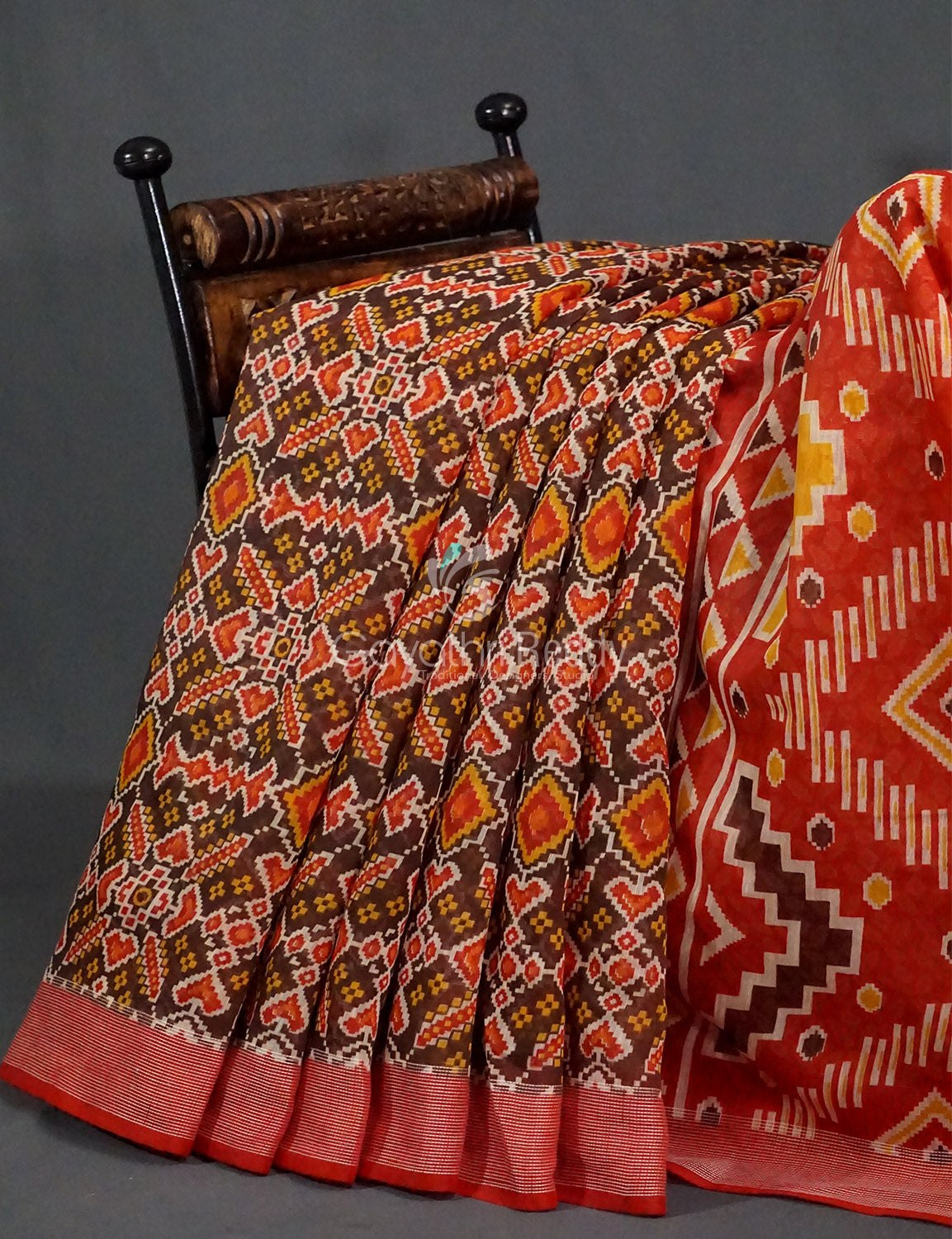 Shades of Mehendi Green Patola Print Semi Chanderi Saree By Gayathri Reddy Designer Studio | Grocsy