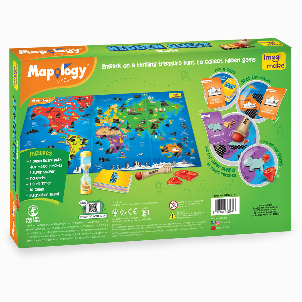 Imagimake Mapology Hidden Quest World Map Board Game | Magical Swipe & Reveal | Educational Toys for Ages 5-7 & 8-12 | Boys & Girls Toys Age 6-8 | Gifts for 10-Year-Old Boys | Grocsy