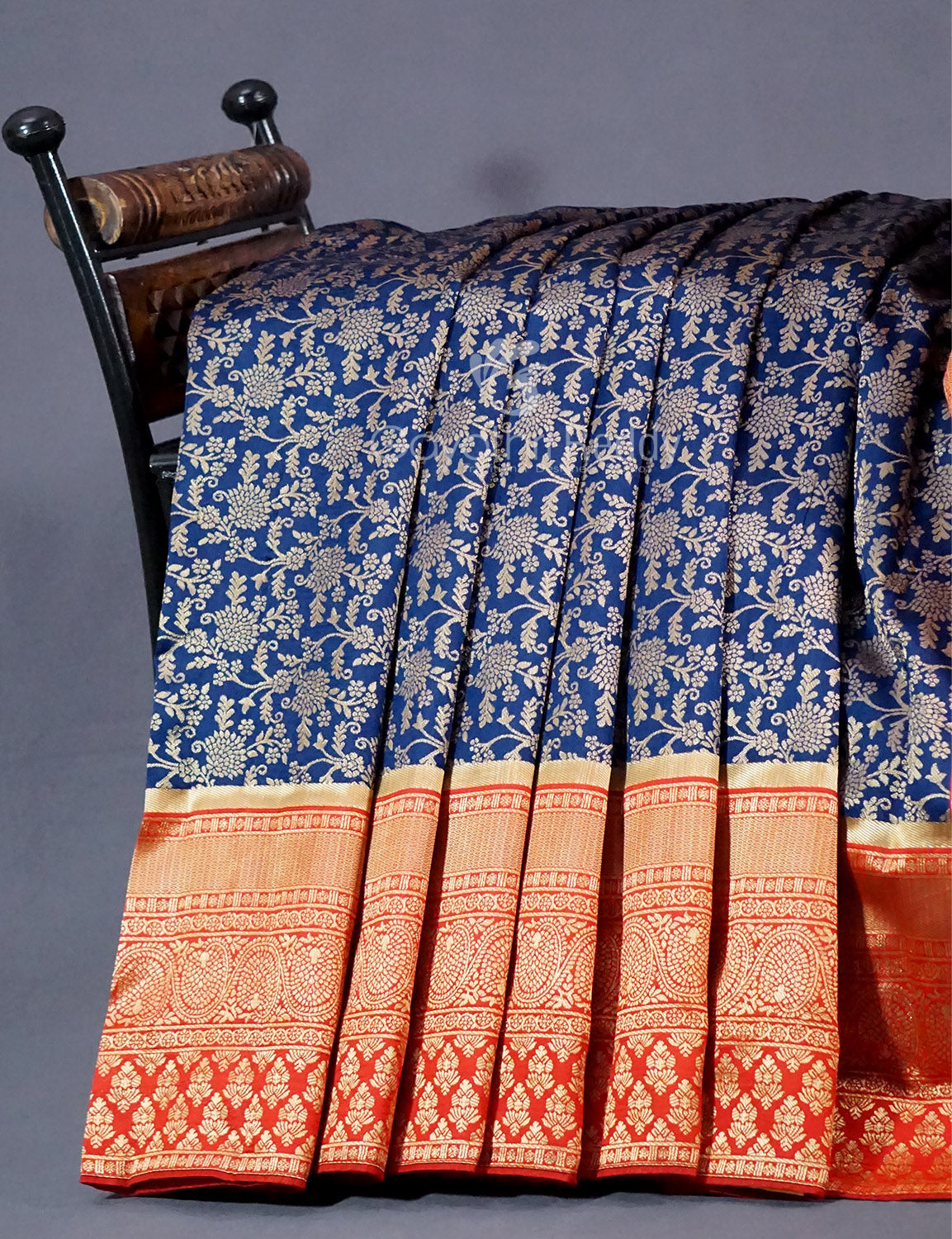 Shades of Navy Blue Floral Designbanaras Semi Silk Saree By Gayathri Reddy Designer Studio | Grocsy