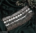 Tehzeeb Creations Women's Silver Colour Oxidised Necklace Set With Mirror Work | Grocsy