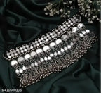 Tehzeeb Creations Women's Silver Colour Oxidised Necklace Set With Mirror Work | Grocsy