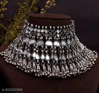 Tehzeeb Creations Women's Silver Colour Oxidised Necklace Set With Mirror Work | Grocsy