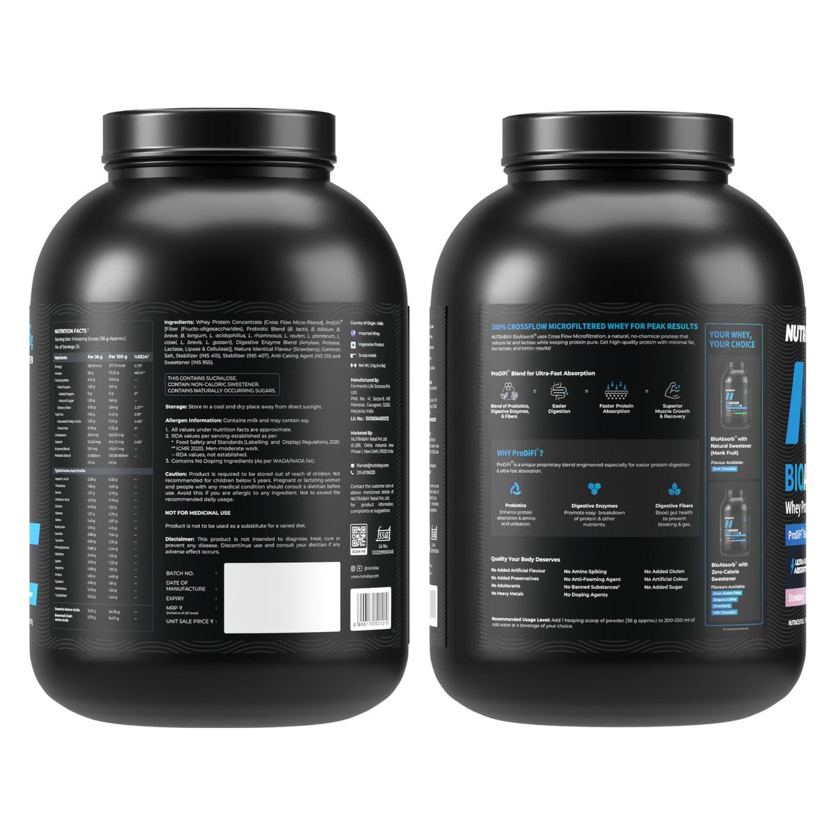 Nutrabay BioAbsorb Whey ProDiFi for Ultra-Fast Absorption - Strawberry Flavour | Grocsy