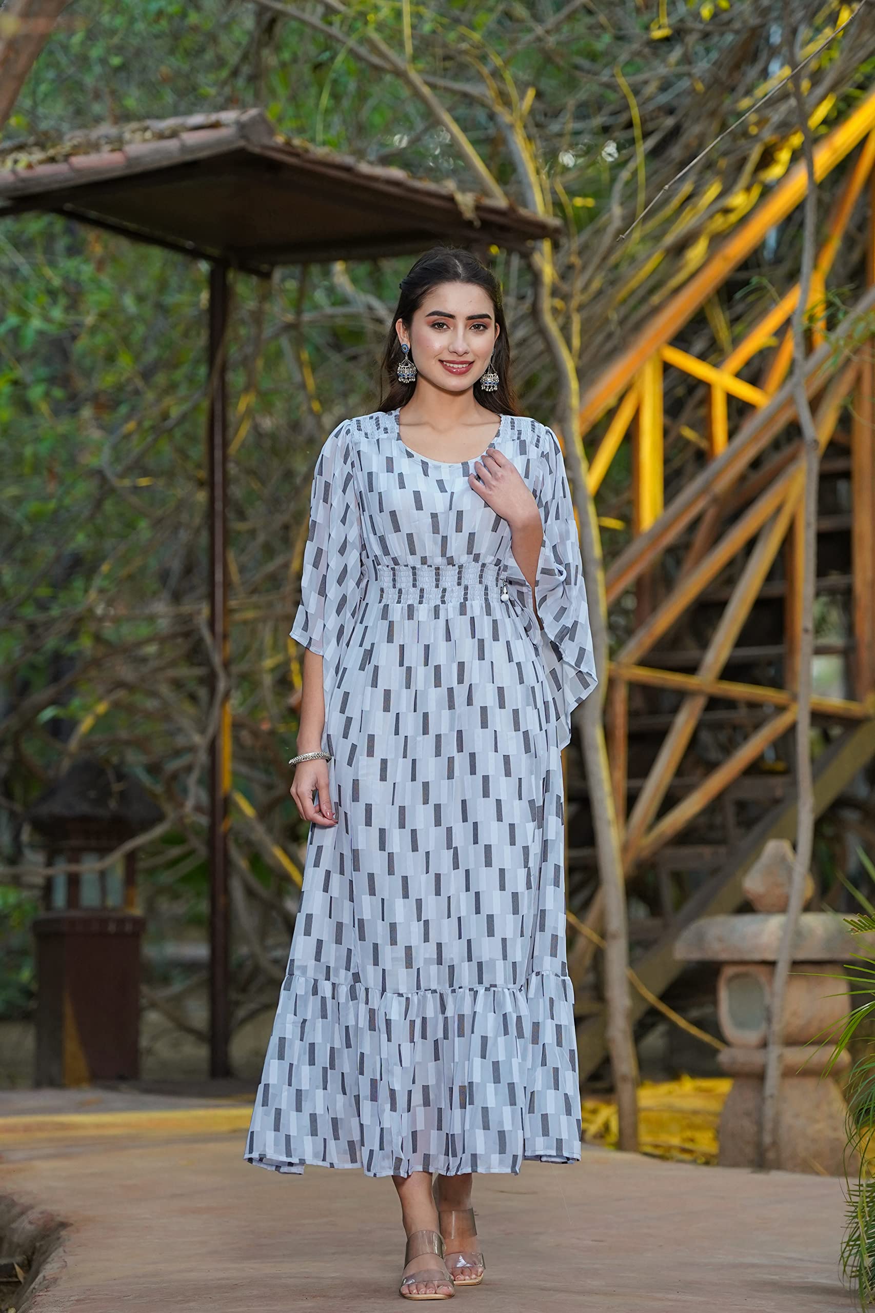 Juniper Women's Women Beautiful Grey Checked Tiered Dress | Grocsy