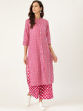 Sangria Women Pink Striped Pure Cotton Kurta with Palazzos | Grocsy