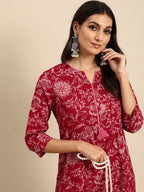 All About You Women Red Floral Printed Kurta with Trousers | Grocsy
