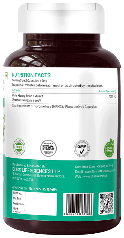 Bliss Welness Carb Controller White Kidney Bean Extract Vegetarian Capsule | Grocsy