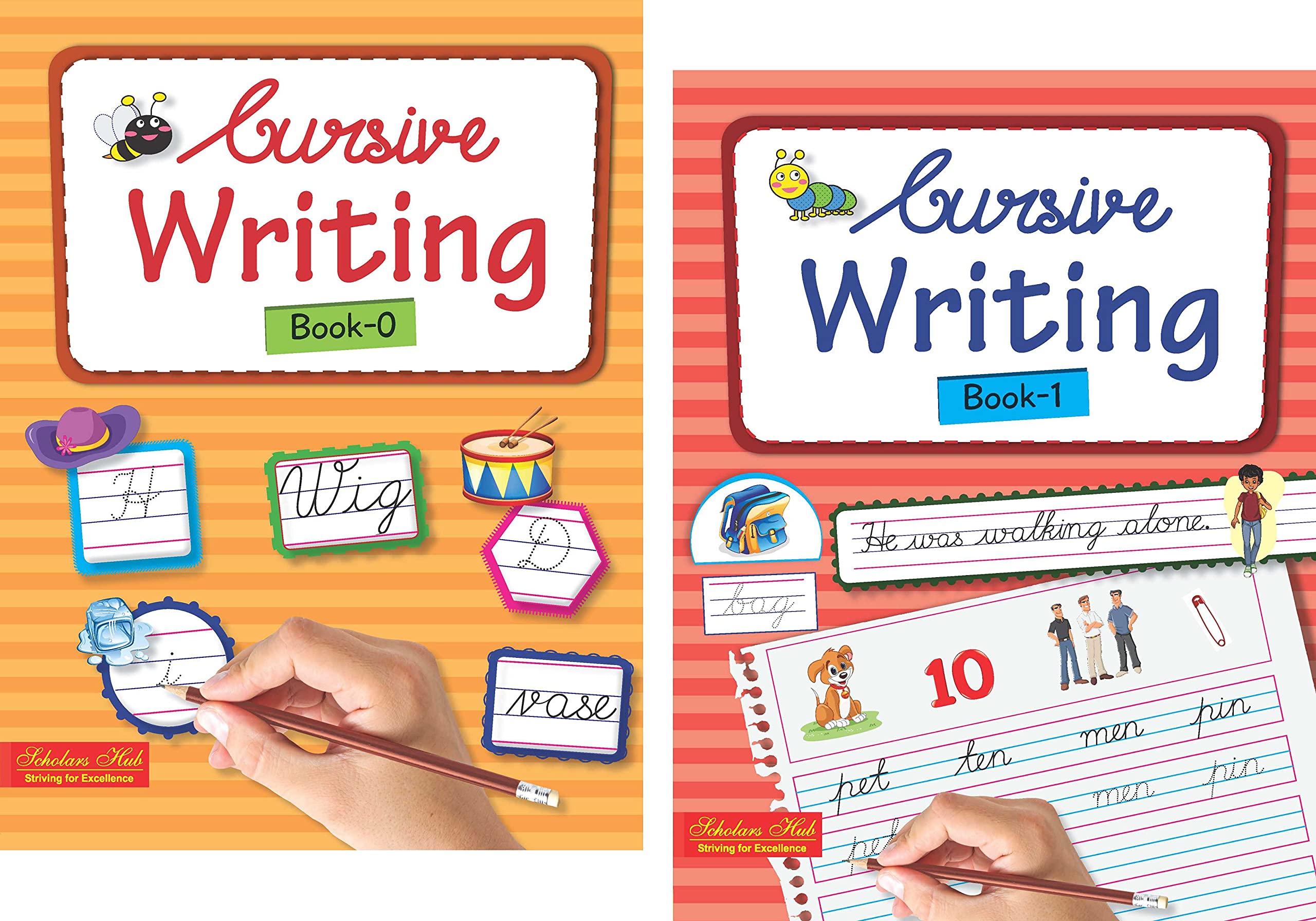 Scholars Hub Cursive Writing Books Combo (Vol 0,1) (For Ages 4-6)- Capital Letters, Small Letters & Word Family | Pack Of 2 Books | Grocsy