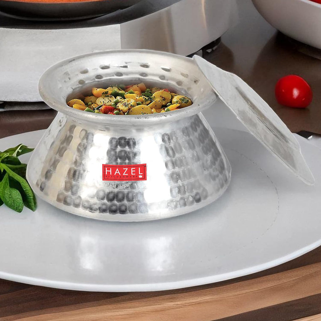 HAZEL Aluminium Handi with Lid 3200 ml | Thick Hammered Biryani Pot | Grocsy