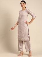 All About You Women Mauve Ethnic Motifs Embroidered Regular Sequinned Chanderi Silk Kurta with Palazzos & | Grocsy