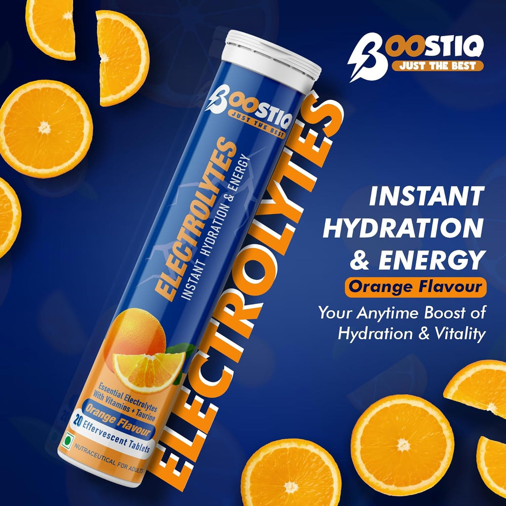 BOOSTIQ Electrolytes Effervescent Tablets - Orange Flavour | Grocsy