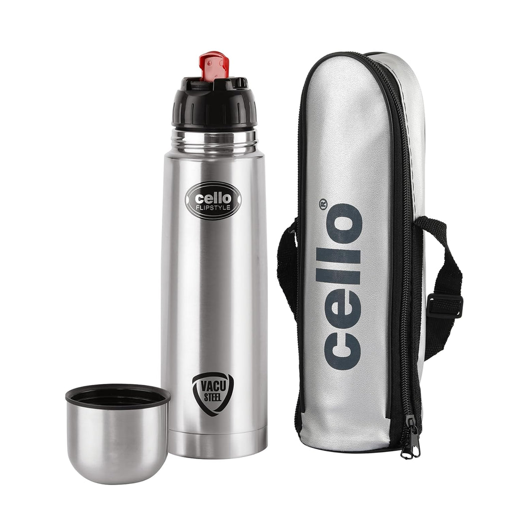 CELLO Flipstyle Insulated Stainless Steel Flask Water Bottle with Jacket For Daily Use 1000 ml | Grocsy