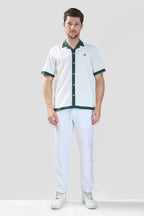 Xkind White Polo Backprinted Textured Relaxed Fit Shirt | Grocsy
