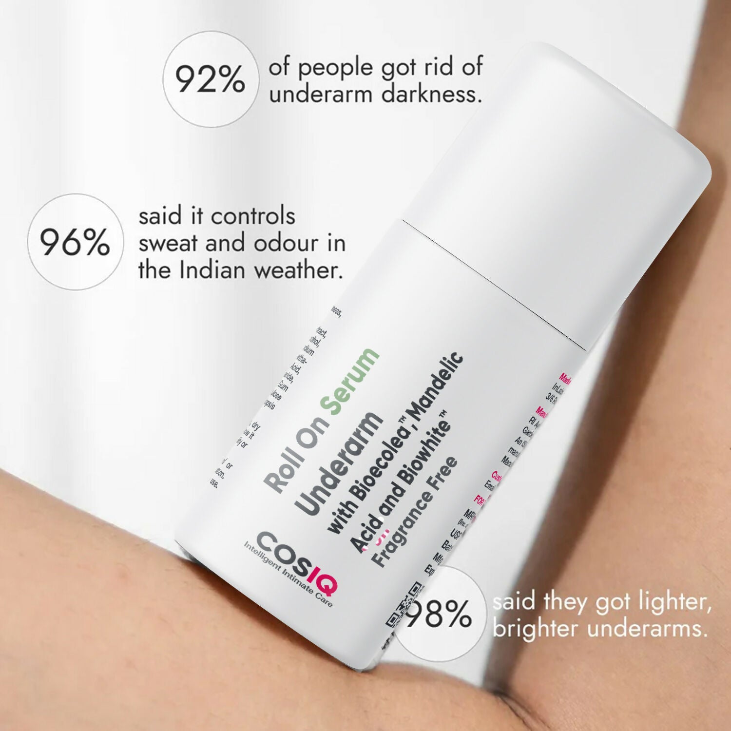 Cos-IQ Brightening Underarm Roll On Serum, With Bioecolea, Mandelic Acid and Bio White Fragrance Free | Grocsy