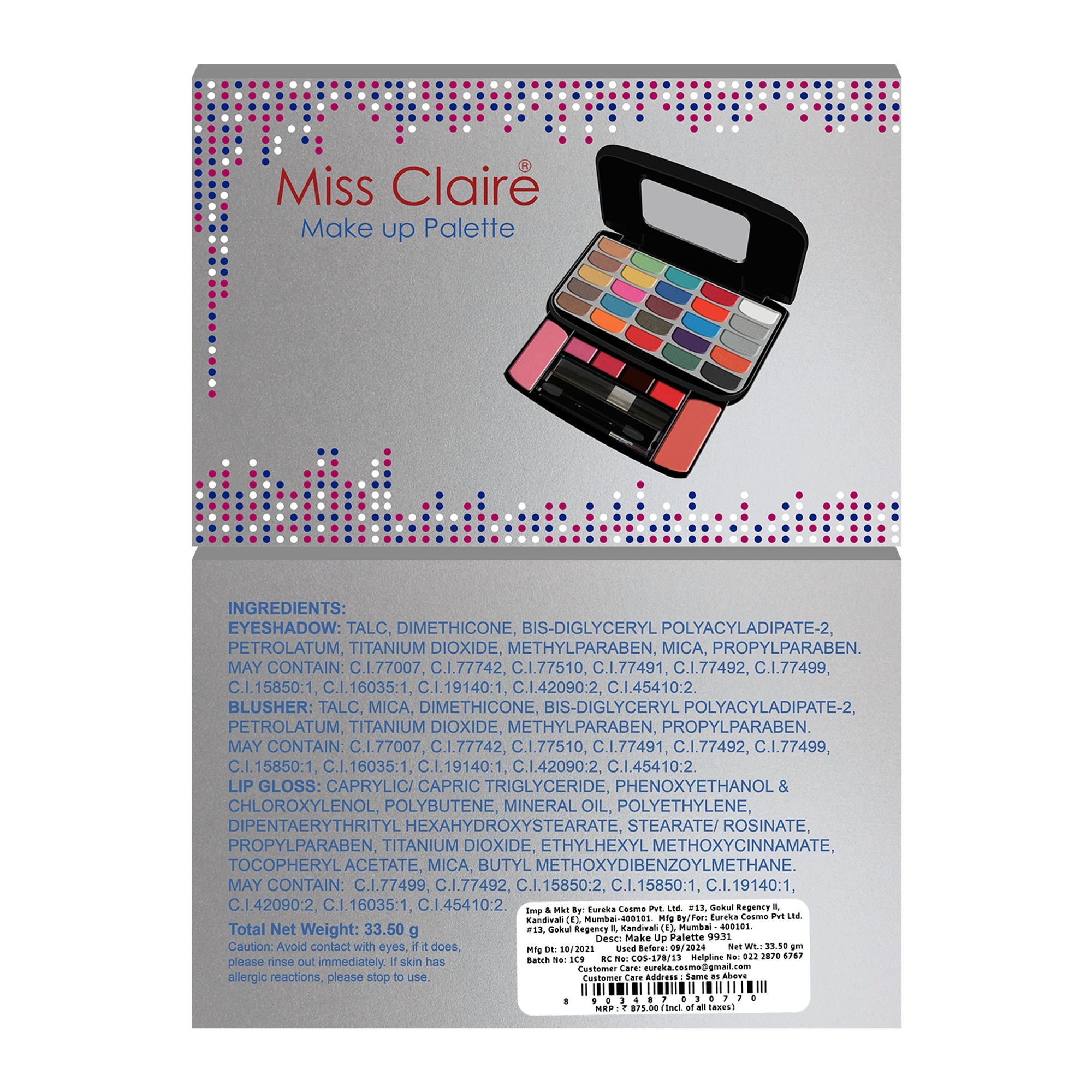 Miss Claire Make Up Palette 9931 (Make Up Kit) | Grocsy