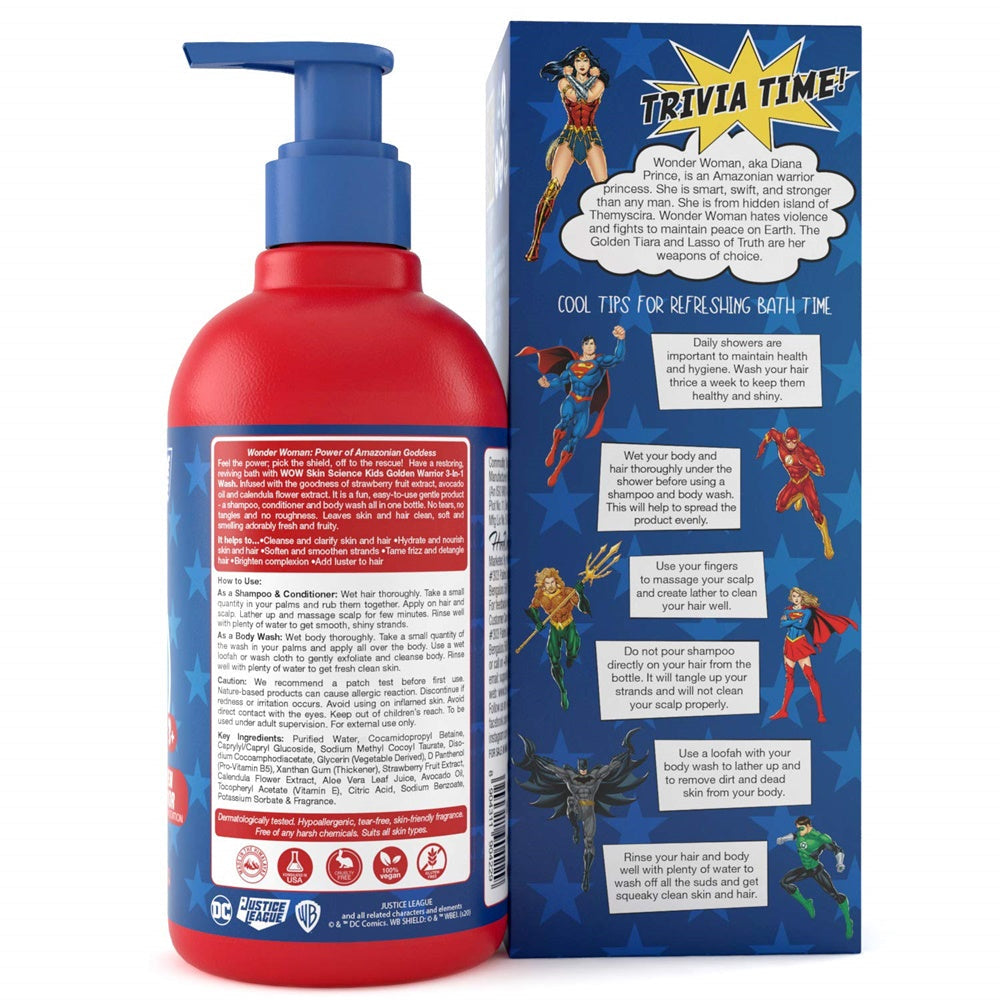 Wow Skin Science Kids 3 in 1 Wash - Golden Warrior Wonder Woman Edition | Grocsy
