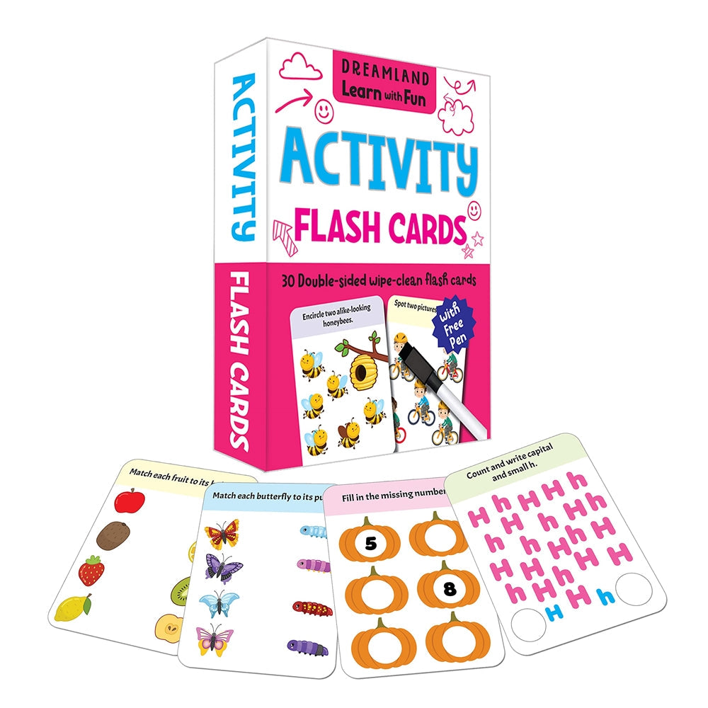 Dreamland Flash Cards Activity - 30 Double Sided Wipe Clean Flash Cards for Kids (With Free Pen) | Grocsy