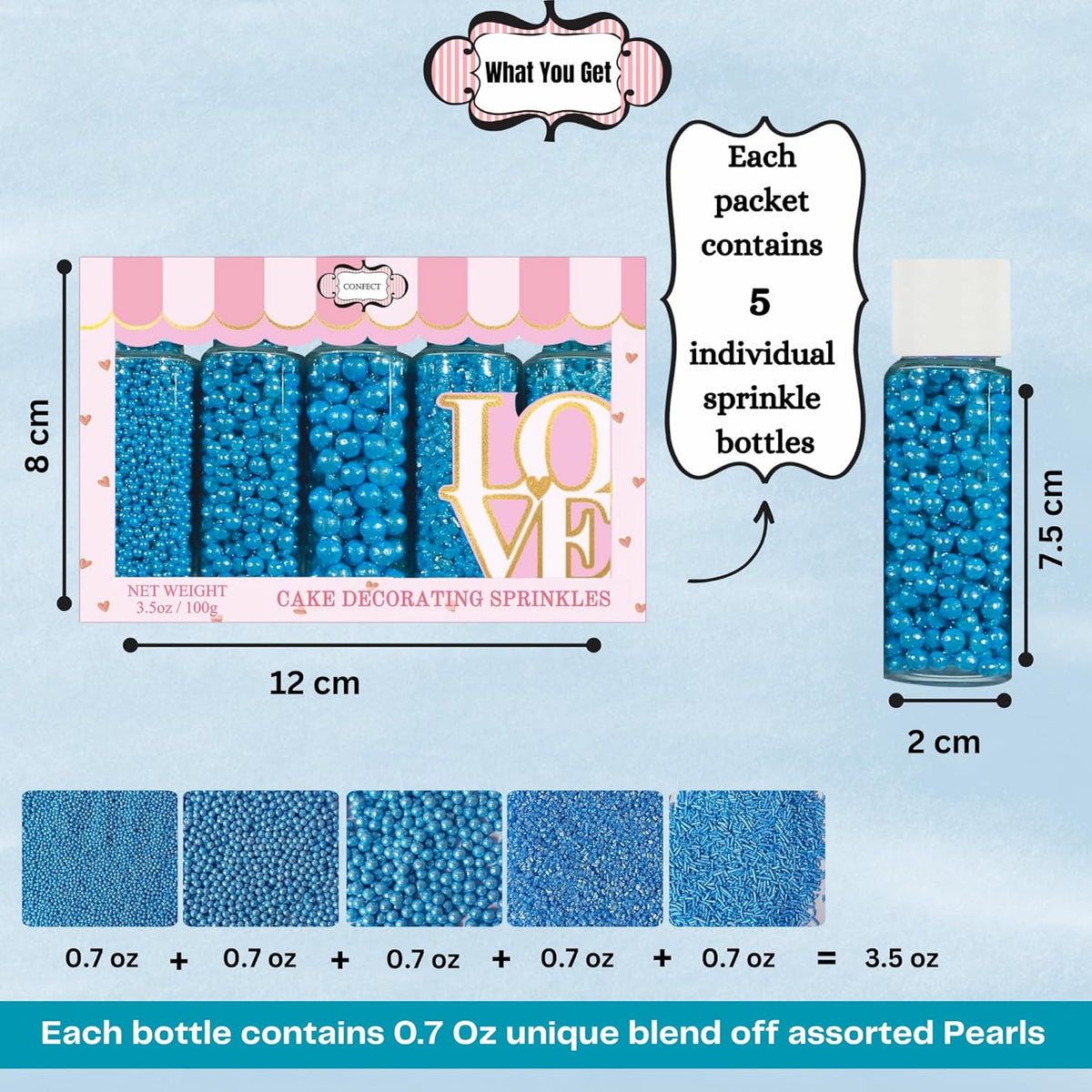 Confect Sprinkles for Cakes & Cupcakes Decoration | USP-9(Bright Blue) | Grocsy