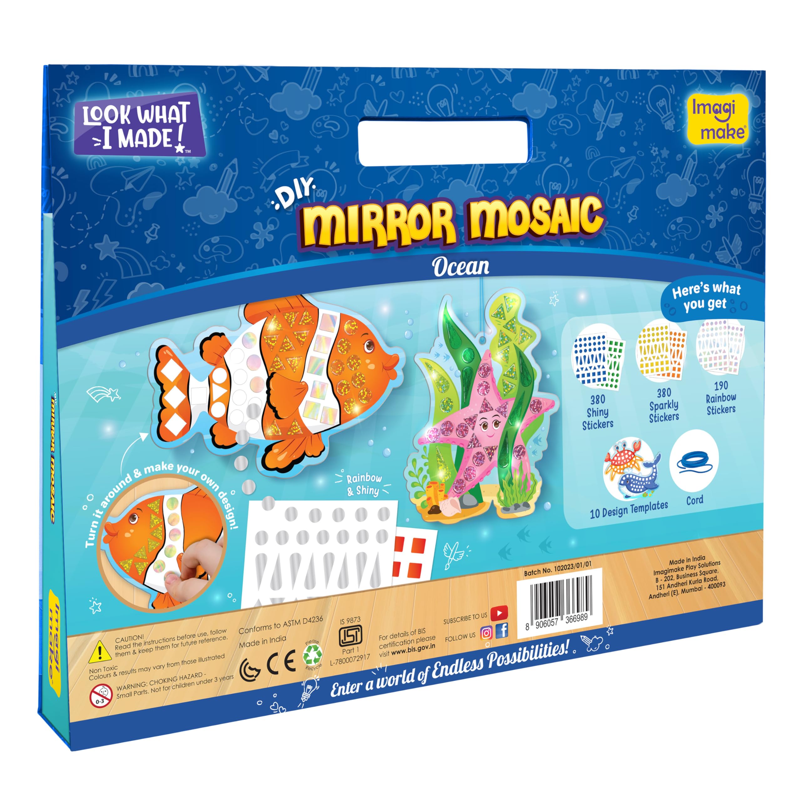 Imagimake Mirror Mosaic Ocean Theme Kids Art Set | DIY Craft Kit with Foil Stickers | Mosaic Kit for Kids | Birthday Gift for Boys and Girls Ages 3-8 | Toys for 4 Year Old Boys | Grocsy