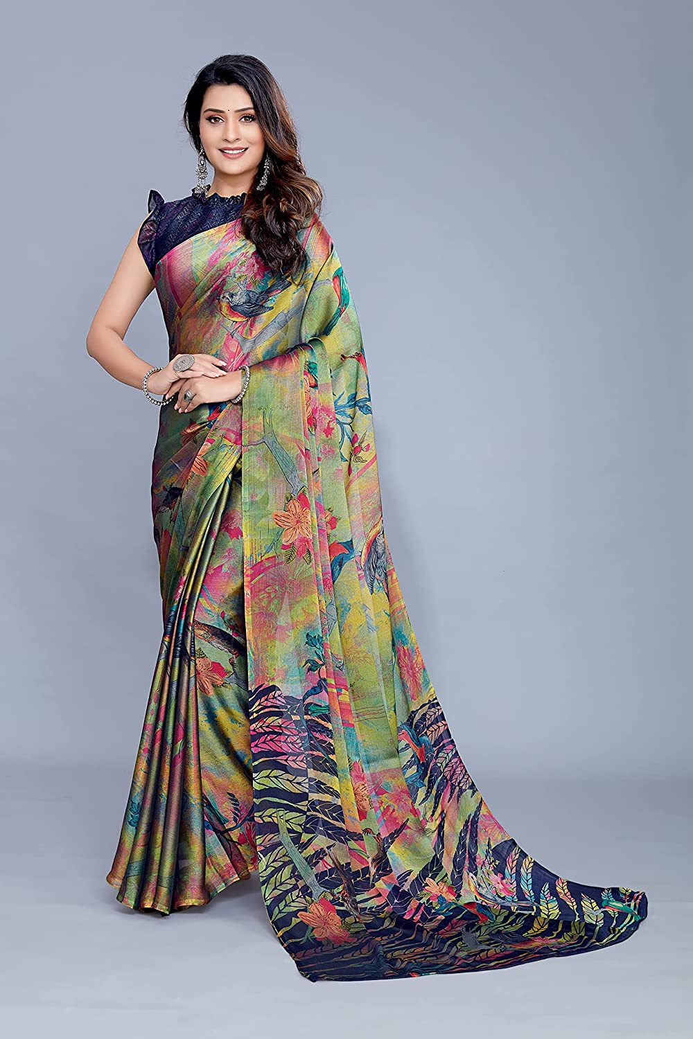 Mirchi Fashion Women's Chiffon Forest Designer Saree | Grocsy