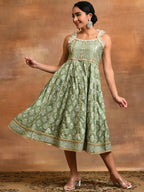 Aks Ethnic Motifs Printed Gotta Patti Pure Cotton Anarkali Kurta | Grocsy