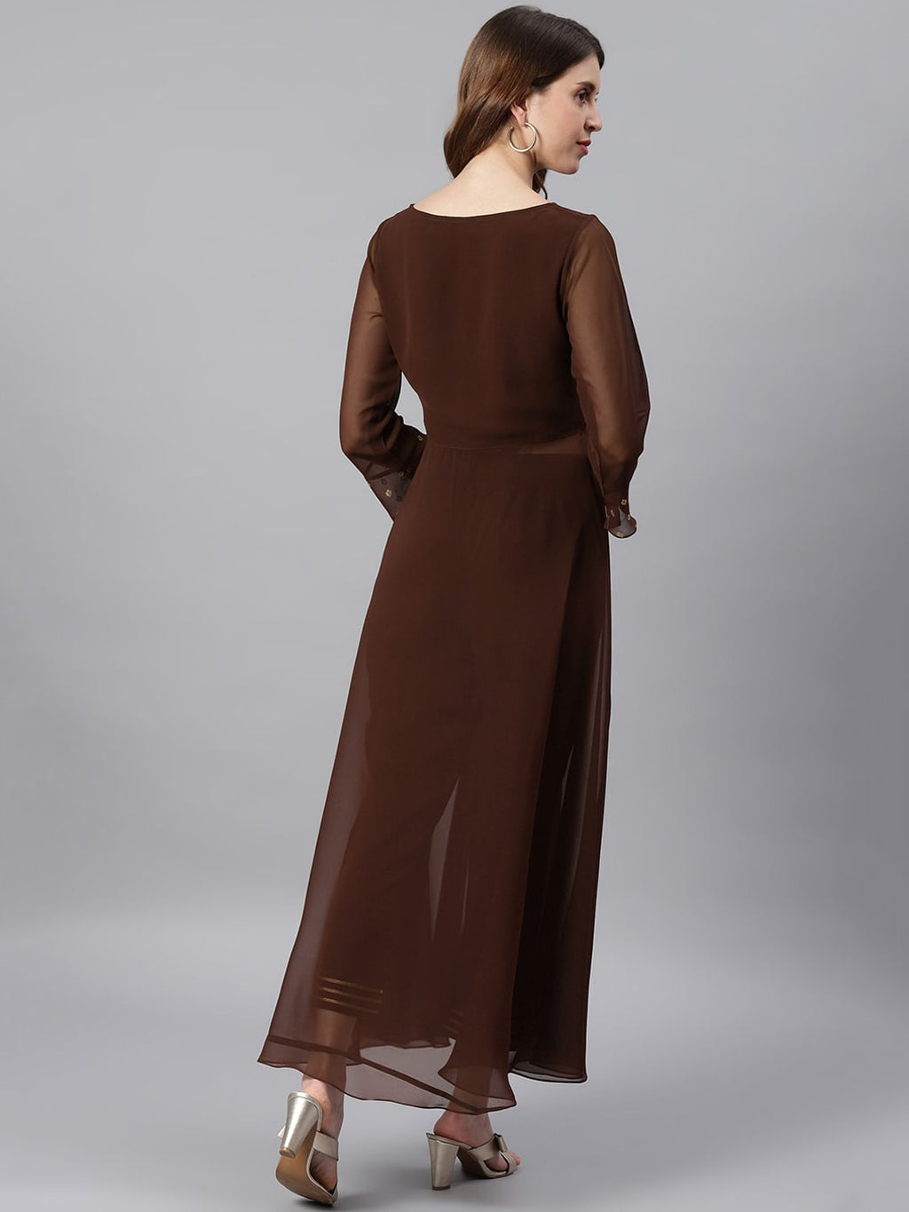 Janasya Women Brown High Slit Floor Length Anarkali Kurta & Trousers | Grocsy