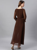 Janasya Women Brown High Slit Floor Length Anarkali Kurta & Trousers | Grocsy