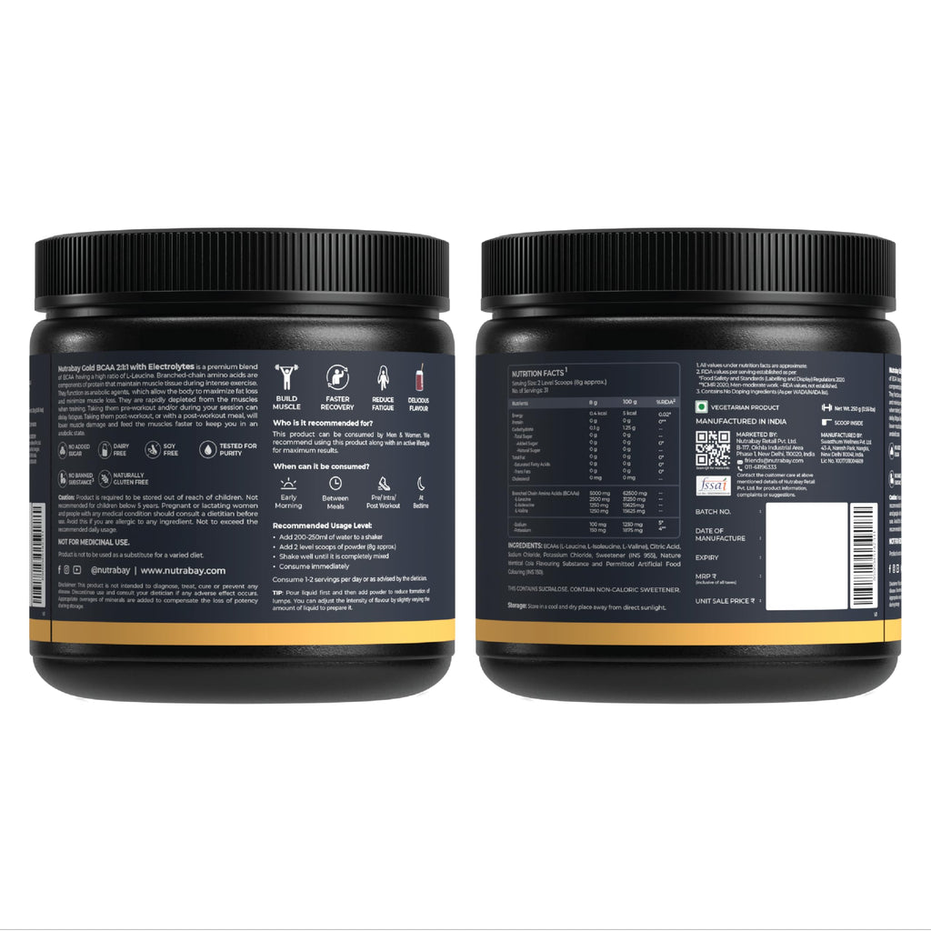 Nutrabay Gold BCAA 2:1:1 with Electrolytes - Cola | Grocsy