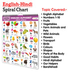 English-Hindi Chart For Kids (16 Charts ) 36 X 50 Cm - Children Spiral Wall Picture Chart | Grocsy