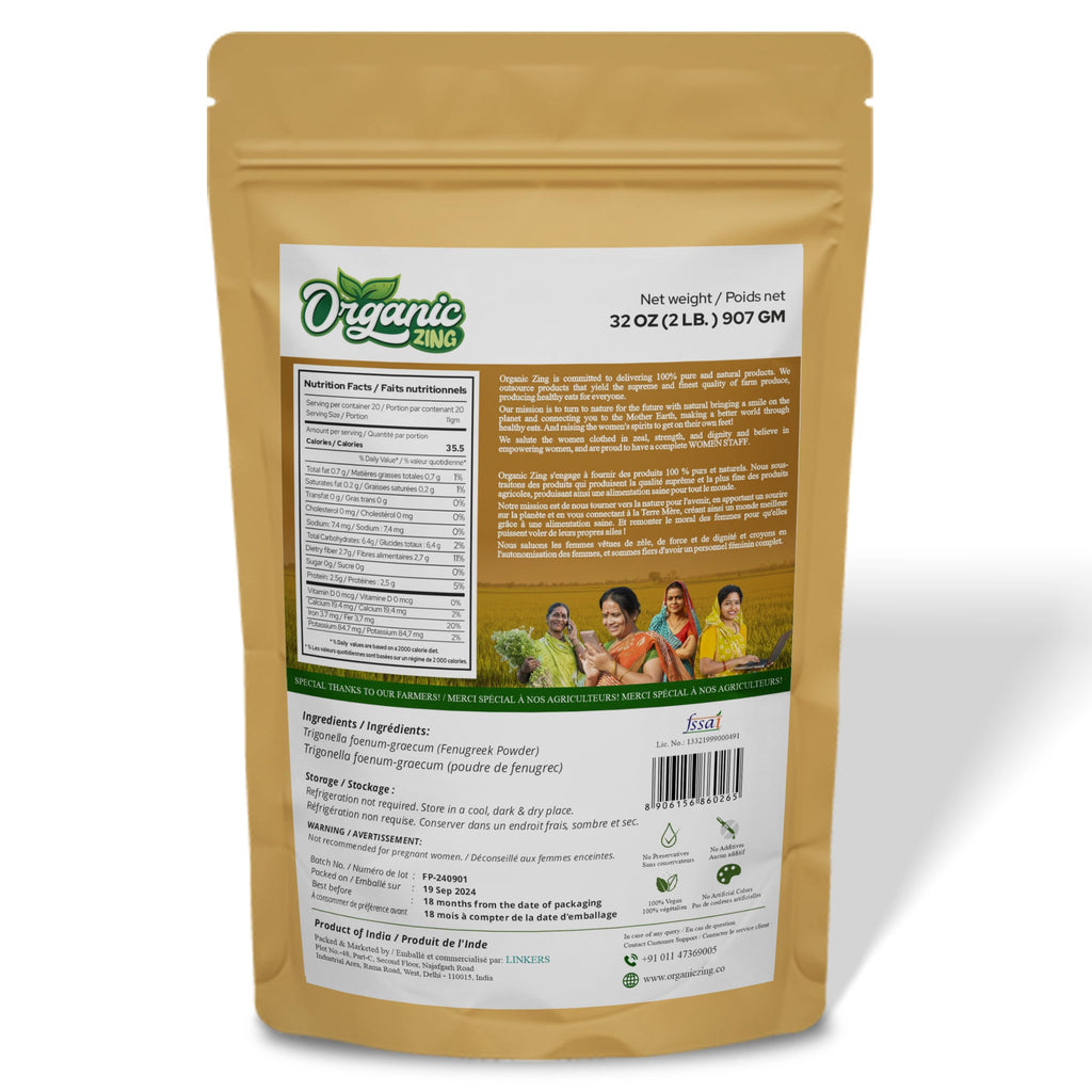 Organic Zing Fenugreek Powder Also Known As Methi Seed Powder, Trigonella Foenum-Graecum | Vegan | Preservative Free | Resealable Pack | Grocsy